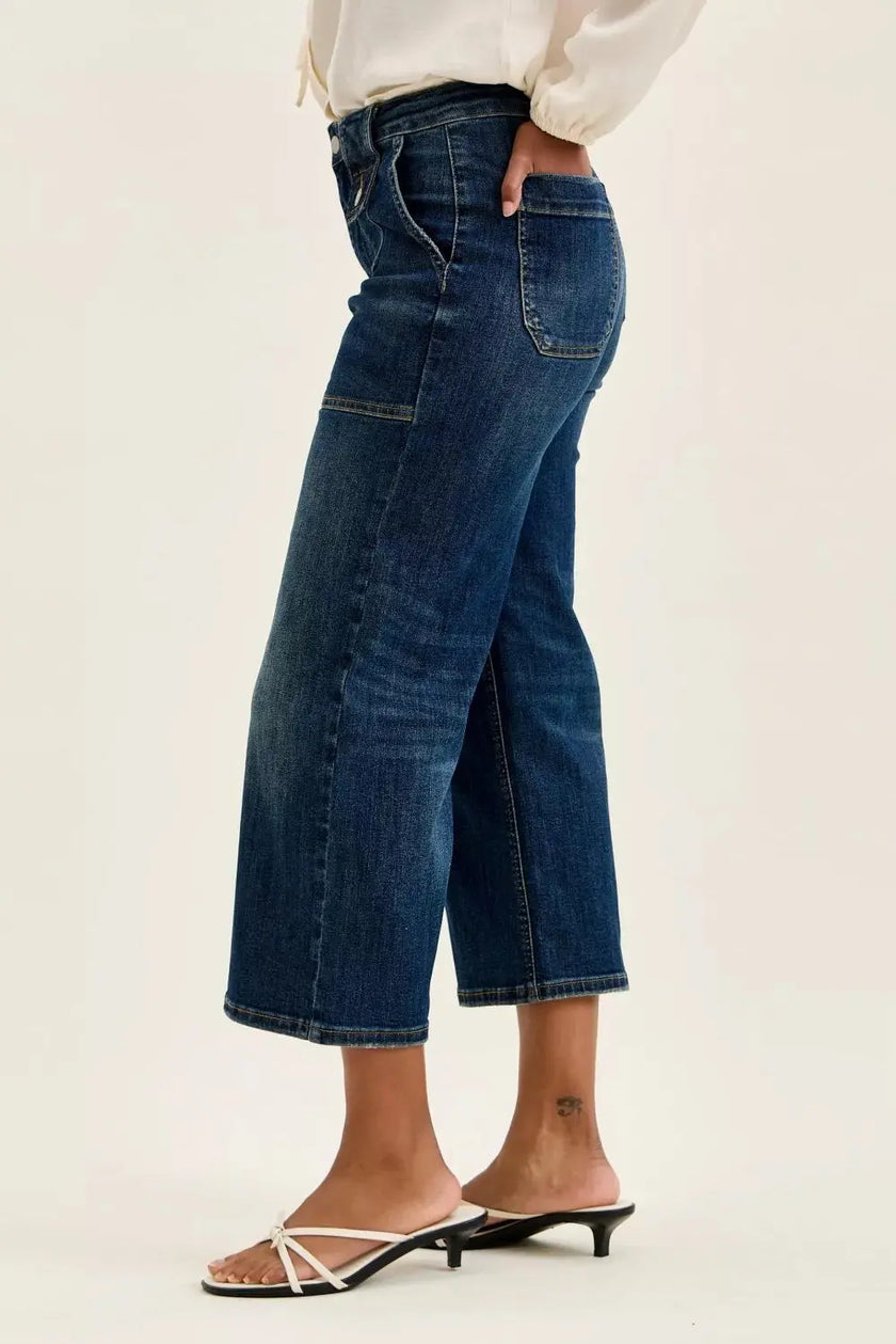 Judy Blue High Waist Wide Crop Utility Jeans with Patch Pocket  Style Ratio