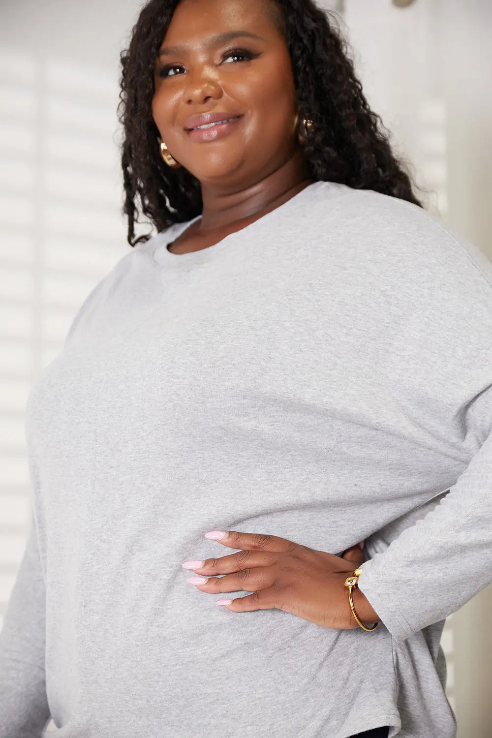 Double Take Seam Detail Round Neck Long Sleeve Top  Style Ratio