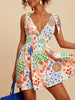 V-Neck Sleeveless Smocked Waist Printed Mini Dress  Style Ratio