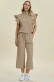 Double Take Full Size Texture Ruffle Short Sleeve Top and Wide Leg Pants Set  Style Ratio