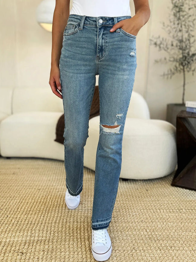 Judy Blue Mid Rise Distressed Jeans Trendsi