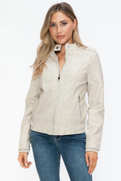 Snobbish Leather Biker Jacket with Side Zip Pockets Trendsi