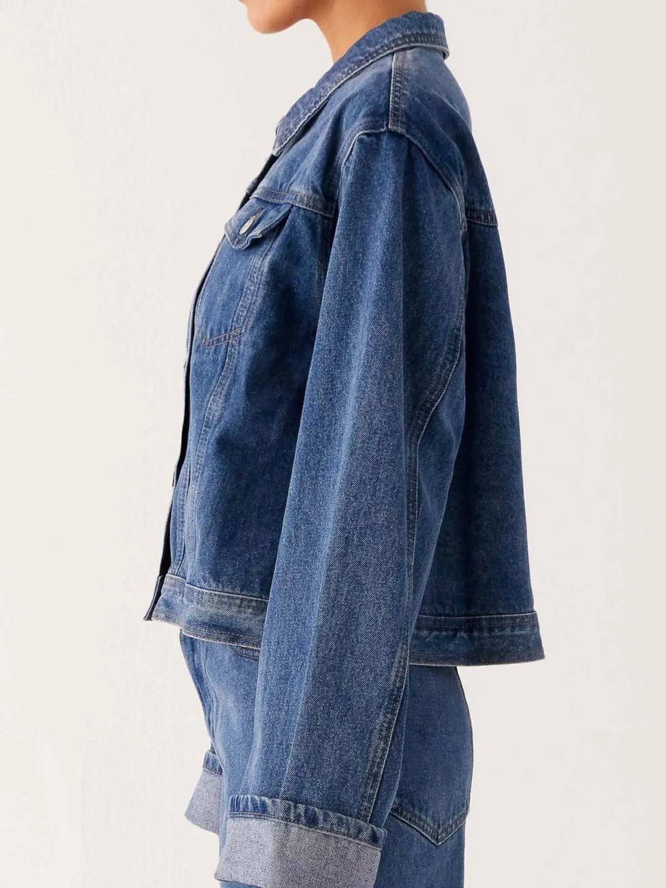 Button Down Cropped Oversized Denim Jacket  Style Ratio