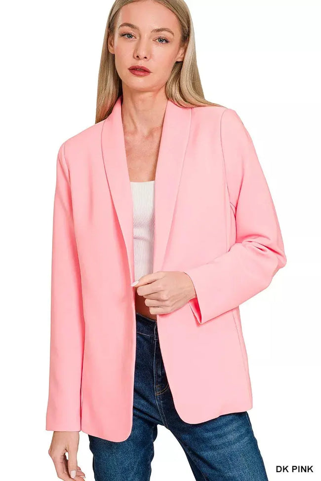 Zenana Woven Long Sleeve Blazer With Lining  Style Ratio