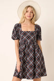 Mittoshop Checkered Print Puff Sleeve Babydoll Mini Dress  Style Ratio