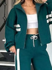 Full Size Contrast Stripe Zip Up Jacket and Pants Set  Style Ratio