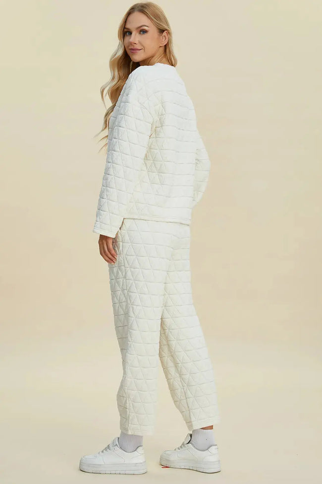 Double Take Full Size Texture Round Neck Long Sleeve Top and Pants Set  Style Ratio