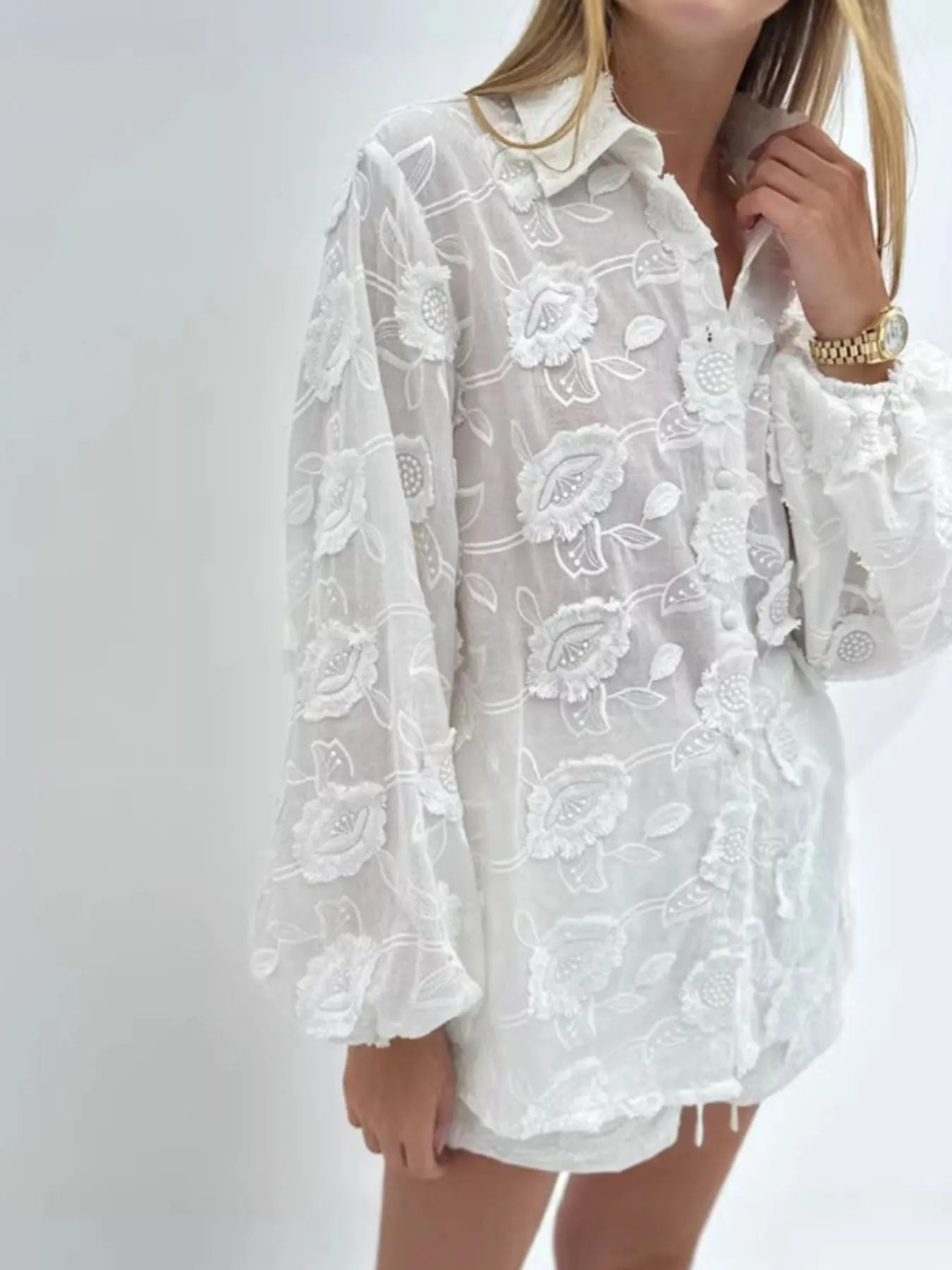 Floral Embroidered Shirt and Shorts Set  Style Ratio