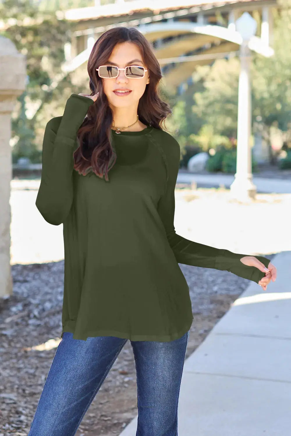 Basic Bae Full Size Round Neck Long Sleeve Shirt  Style Ratio