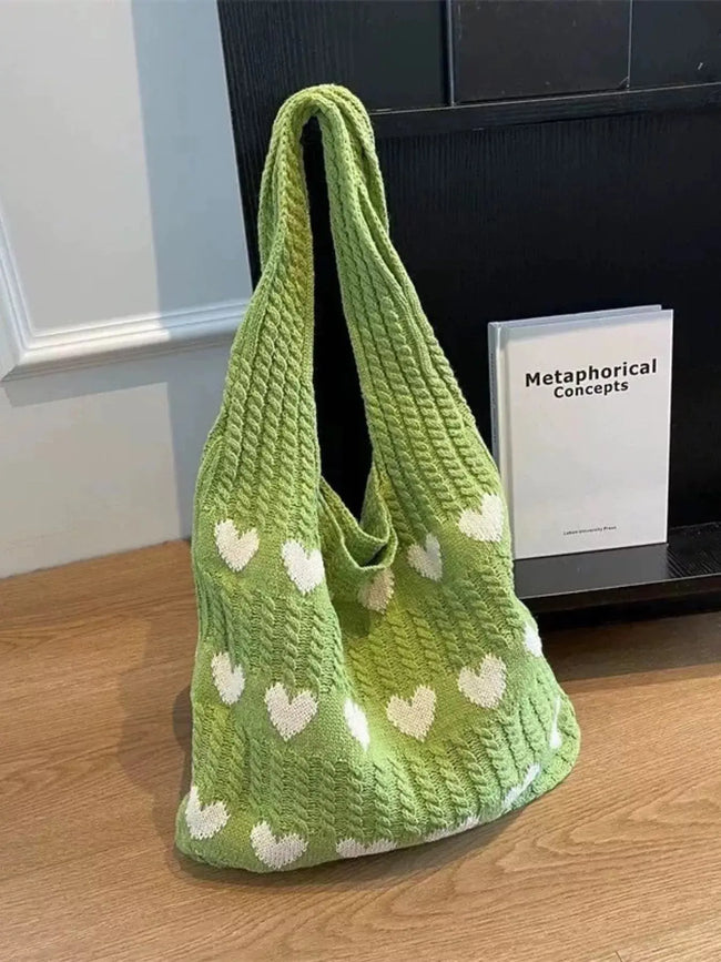 Heart Pattern Knitted Handbag  Style Ratio