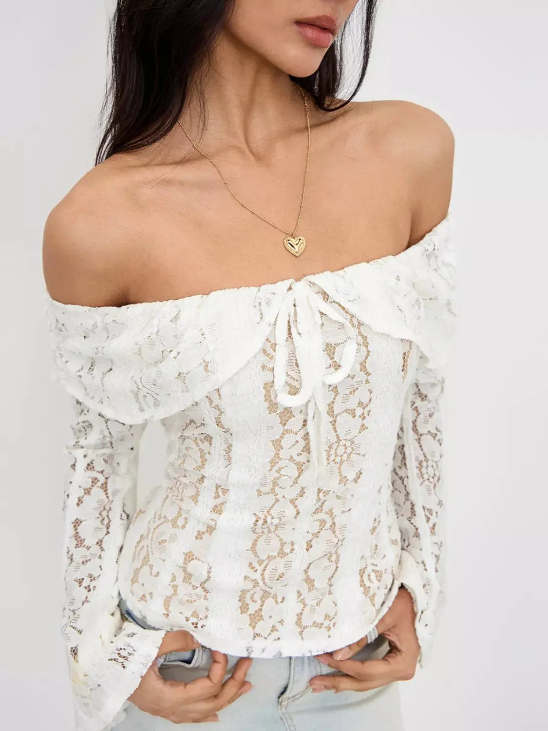 Off-Shoulder Lace Top with Bell Sleeves  Style Ratio