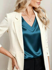 Satin V-Neck Cap Sleeve Blouse  Style Ratio