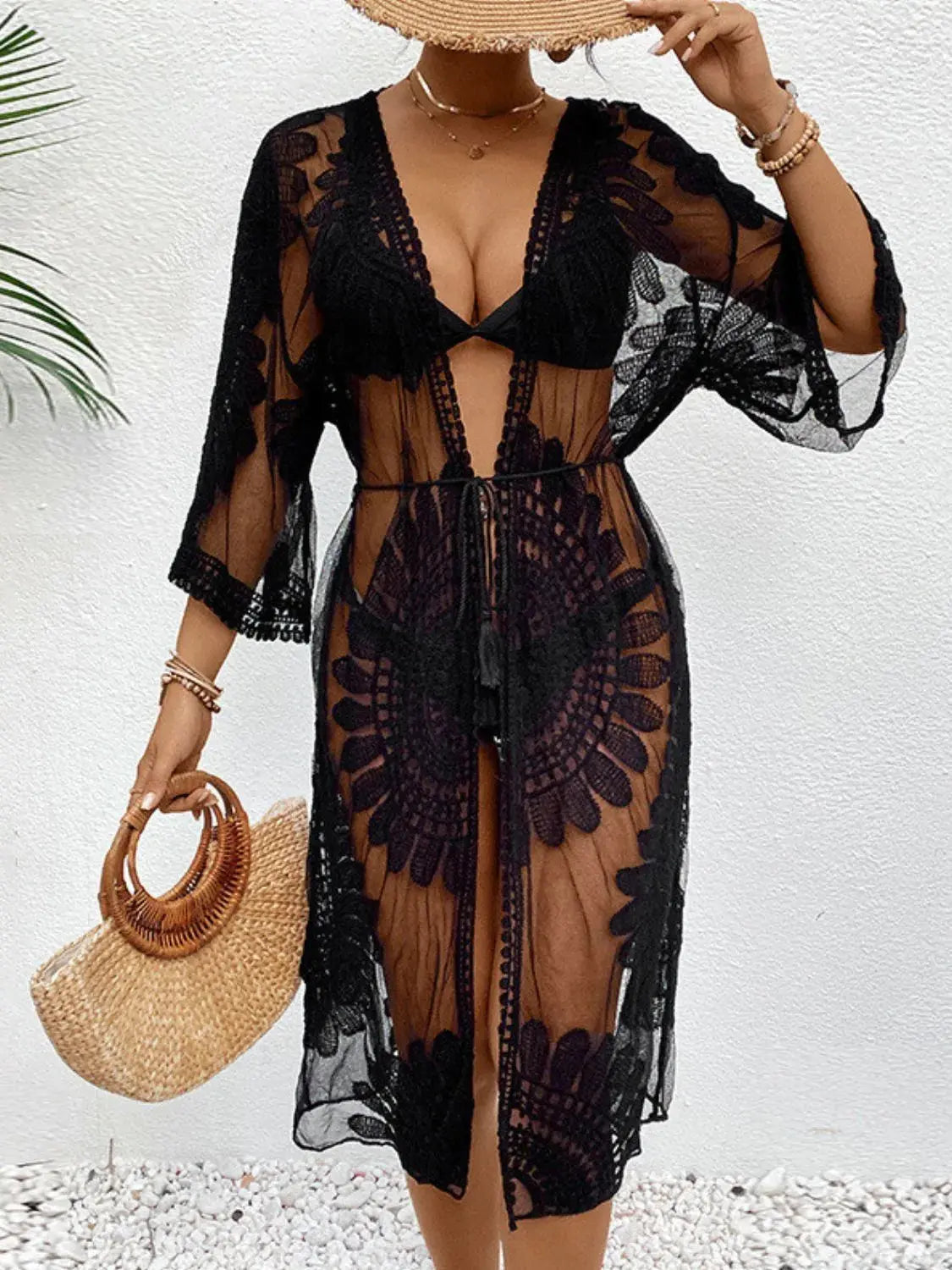 Lace Open Front Longline Cover-Up  Style Ratio