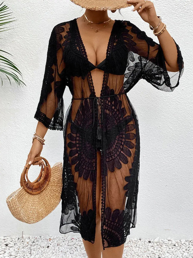 Lace Open Front Longline Cover-Up  Style Ratio