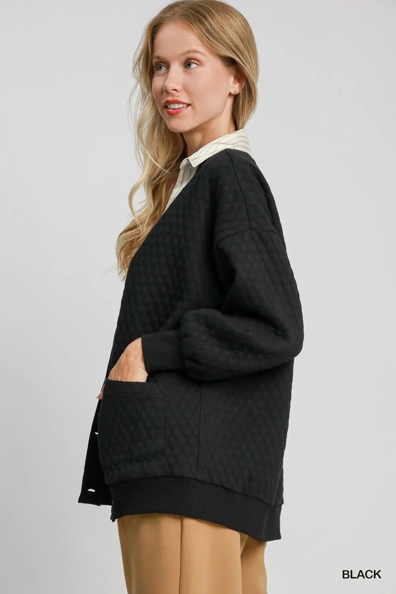 Umgee Button-Up Jacquard Cardigan  Style Ratio