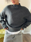 Mock Neck Dropped Shoulder Sweater  Style Ratio