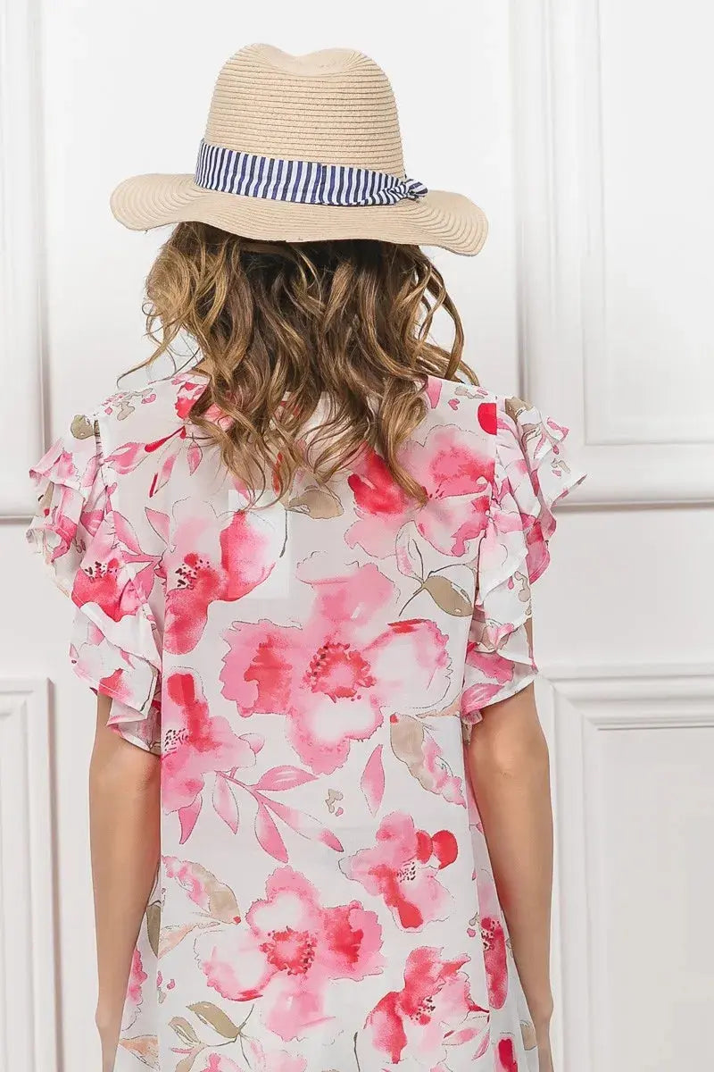 BiBi Floral Print Flutter Sheer Blouse  Style Ratio