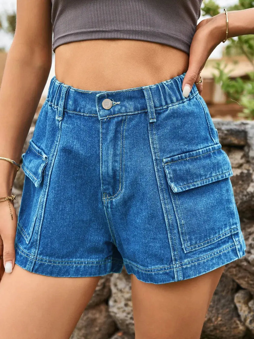 High Waist Denim Shorts with Pockets  Style Ratio