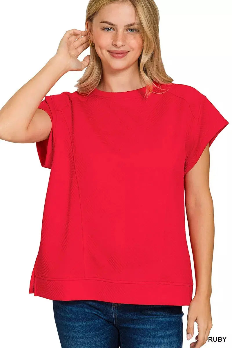 Zenana Textured Knit Jacquard Short Sleeve Top  Style Ratio