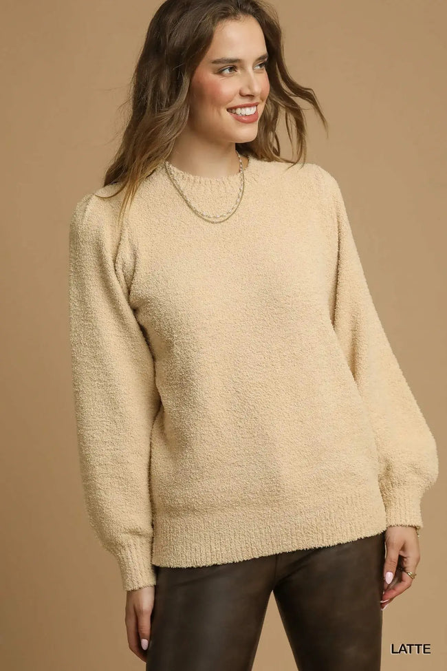Umgee Textured Long Sleeve Sweater with Ribbed Trim  Style Ratio