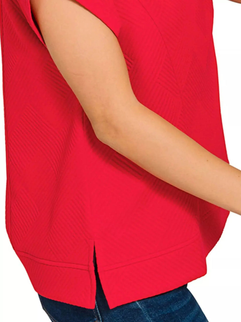 Zenana Textured Knit Jacquard Short Sleeve Top  Style Ratio