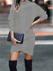 Turtleneck Long Sleeve Asymmetrical Hem Mini Dress  Style Ratio