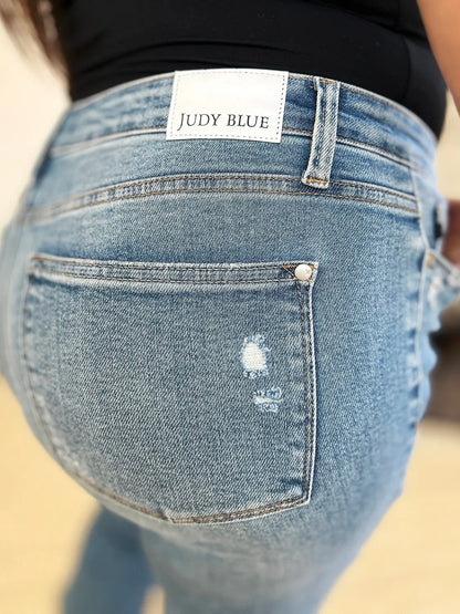 Judy Blue Mid Rise Distressed Jeans Trendsi