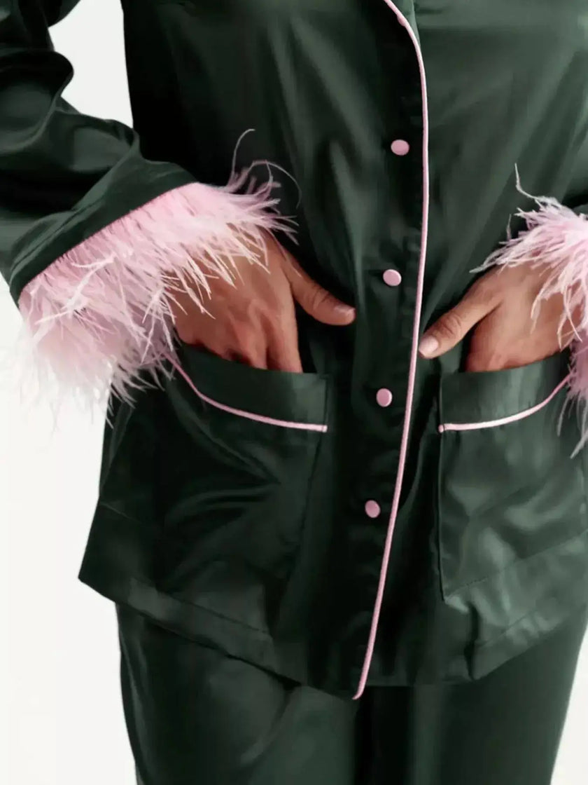Silky Button Up Top and Pants Lounge Set  Style Ratio