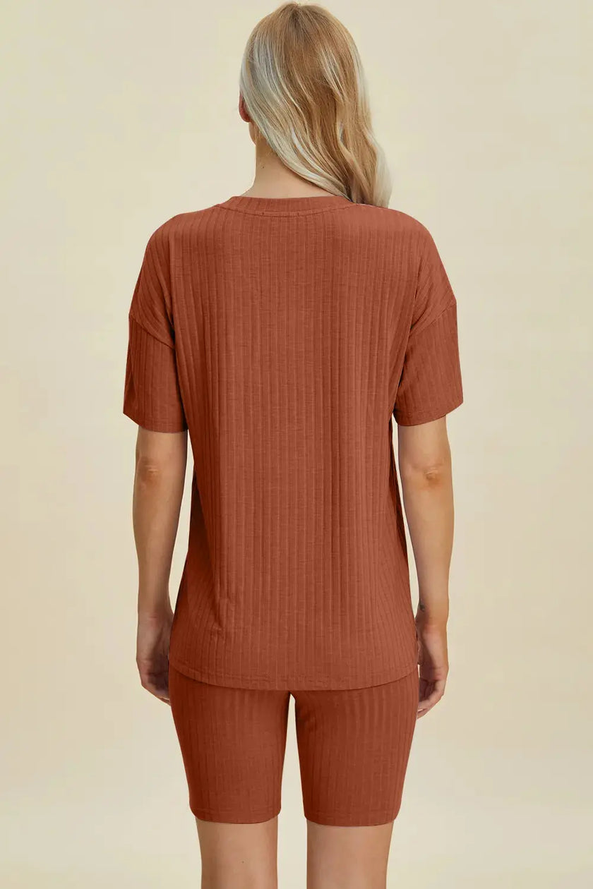 Basic Bae Full Size Ribbed V-Neck Short Sleeve Top and Shorts Loungewear  Style Ratio