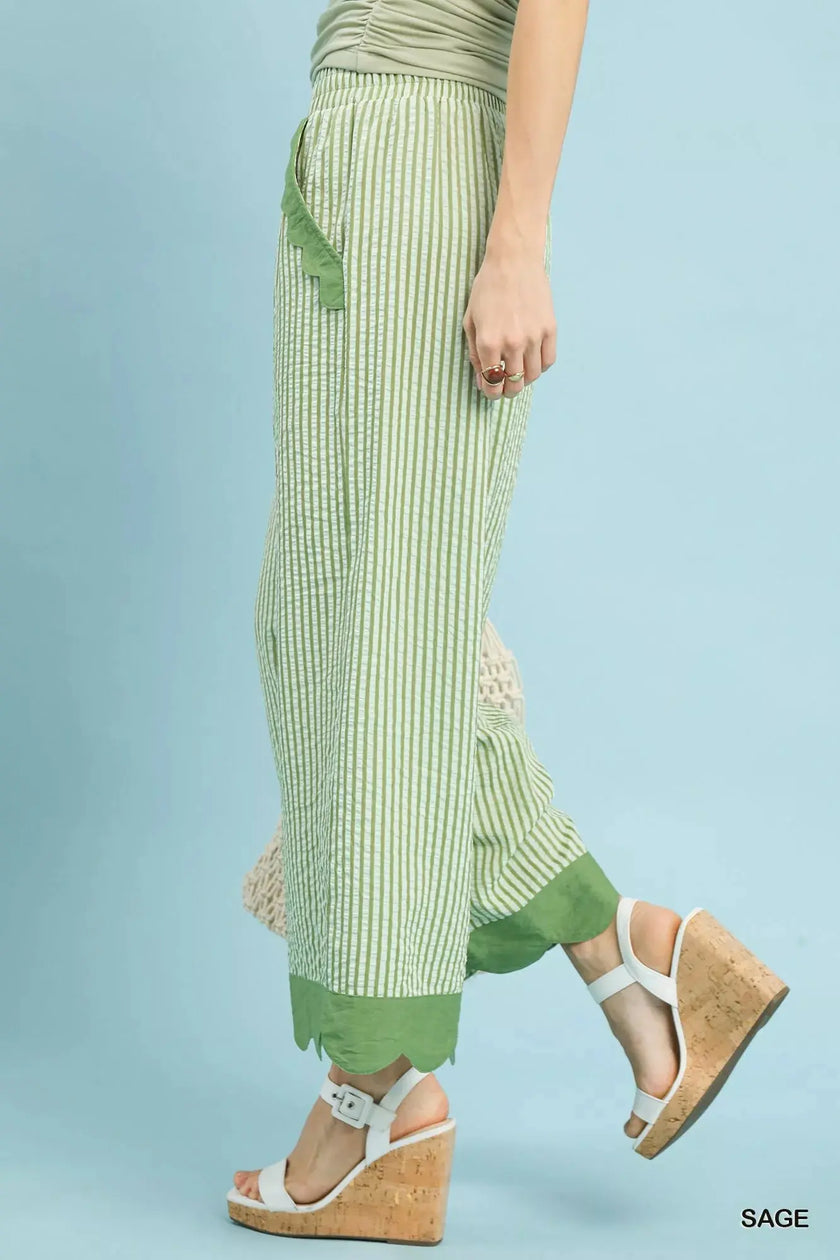 Umgee Stripe Scallop Hem Wide Leg Pants  Style Ratio