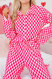 Checkerboard Print Long Sleeve Top and Pants Set  Style Ratio