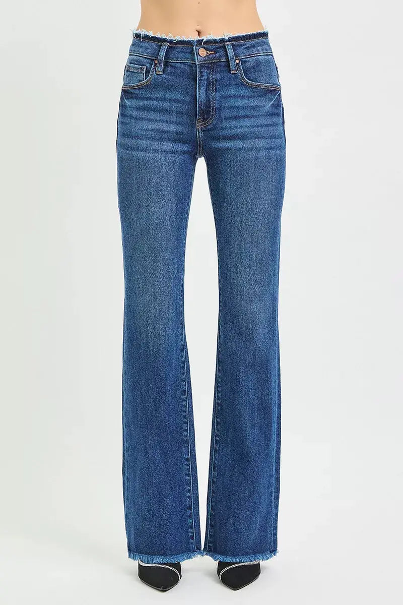 RISEN Full Size Mid Rise Bootcut Frayed Waistband Hem Detail Jeans  Style Ratio