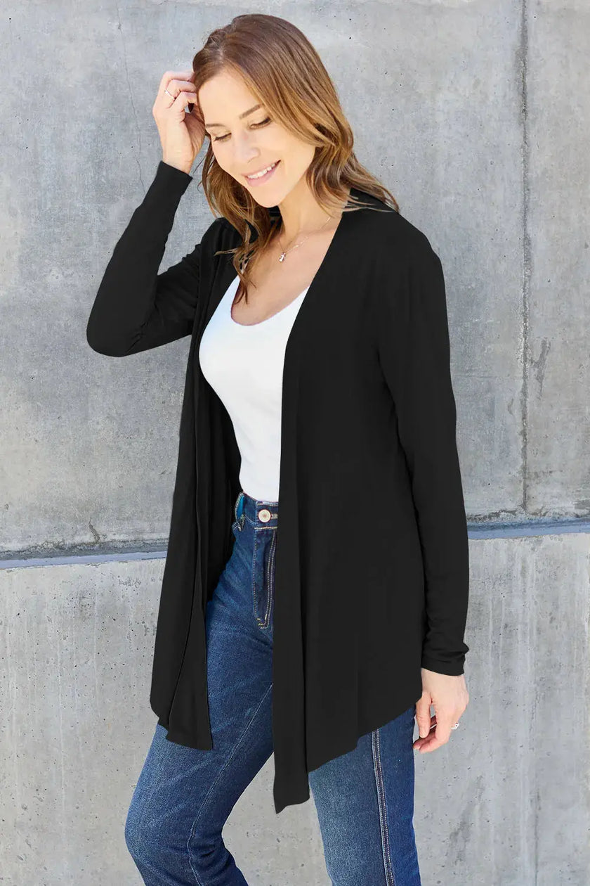 Basic Bae Full Size Open Front Long Sleeve Cardigan  Style Ratio