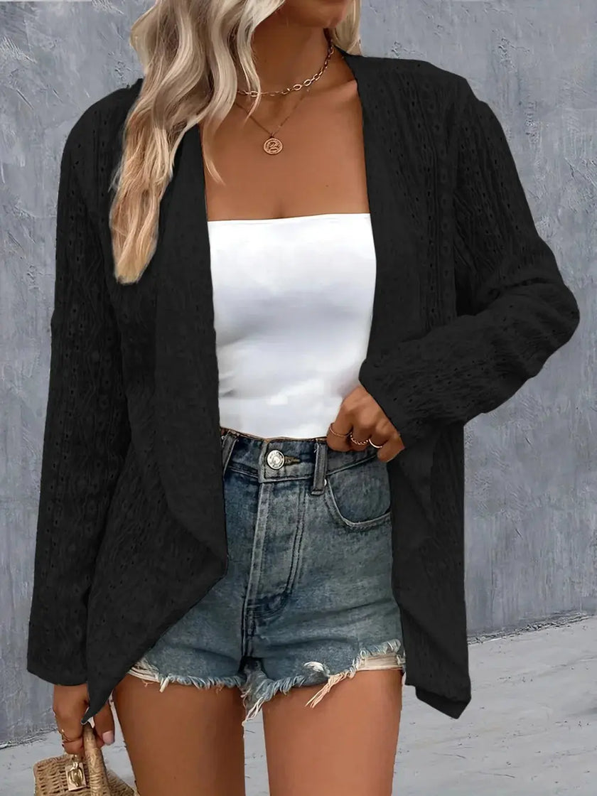 Eyelet Roll-Tab Sleeve Cardigan  Style Ratio