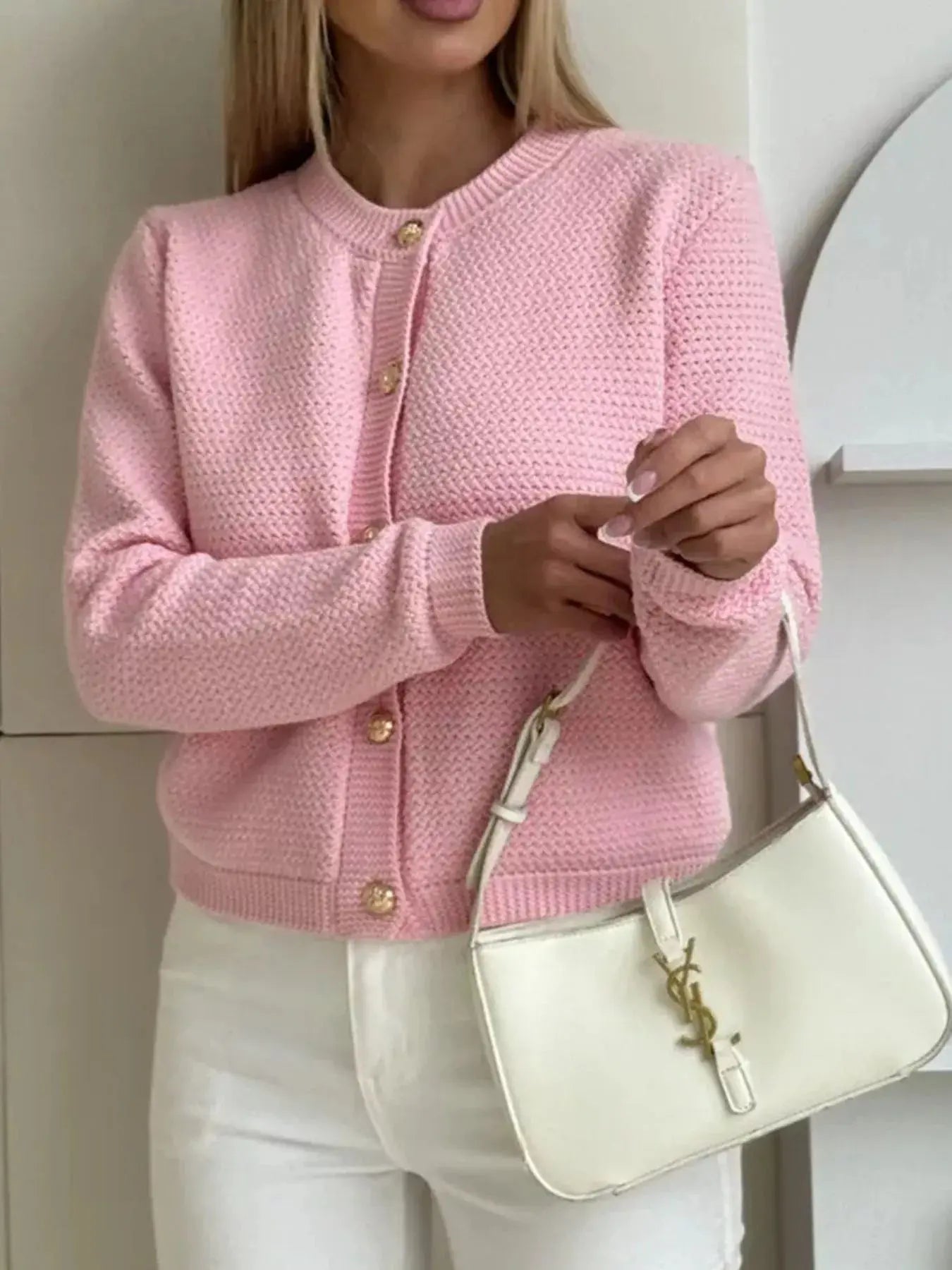 Button Up Texture Knit Cardigan  Style Ratio