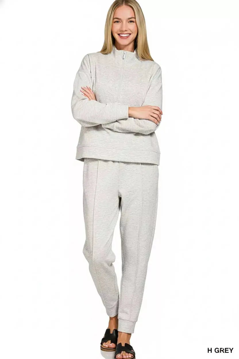 Zenana Scuba Half Zip Pullover and Jogger Set  Style Ratio