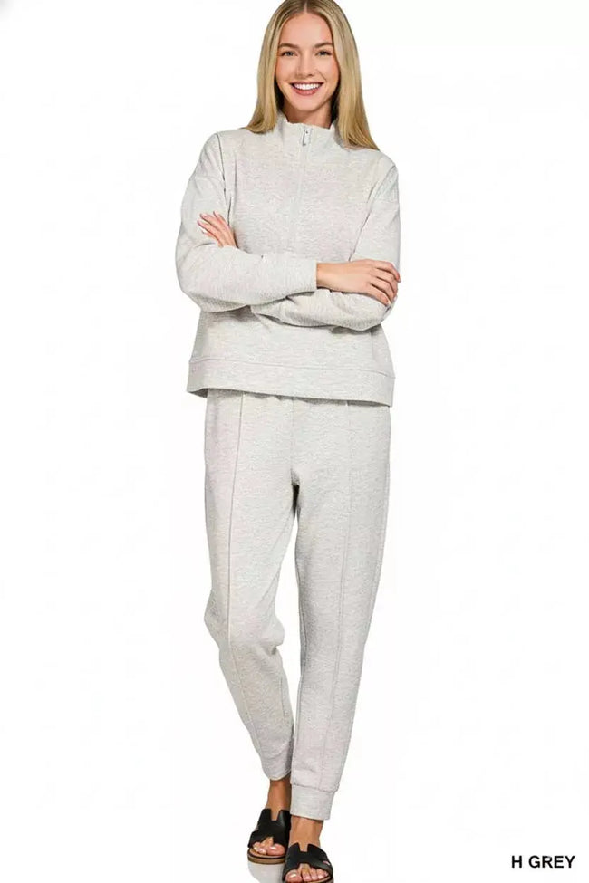Zenana Scuba Half Zip Pullover and Jogger Set  Style Ratio