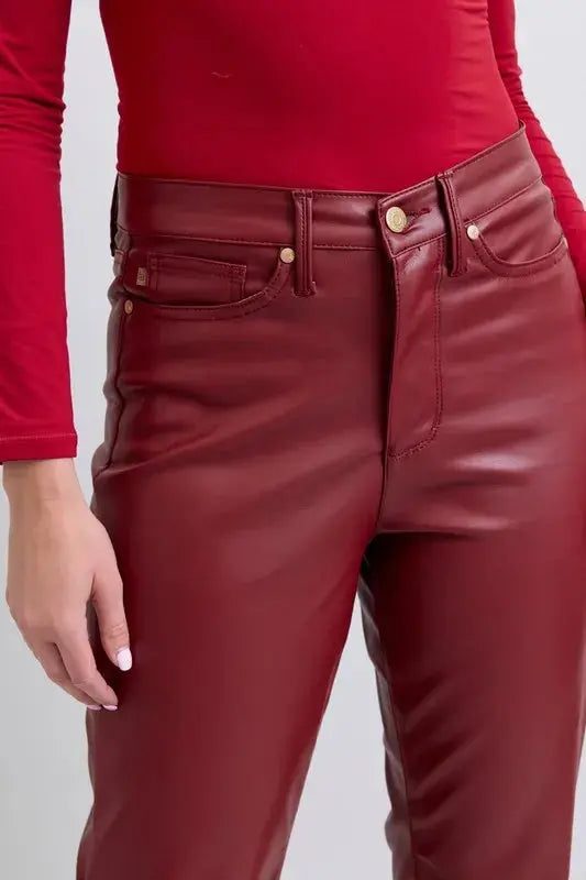 Judy Blue Full Size High Waist Tummy Control Faux Leather Straight Pants  Style Ratio