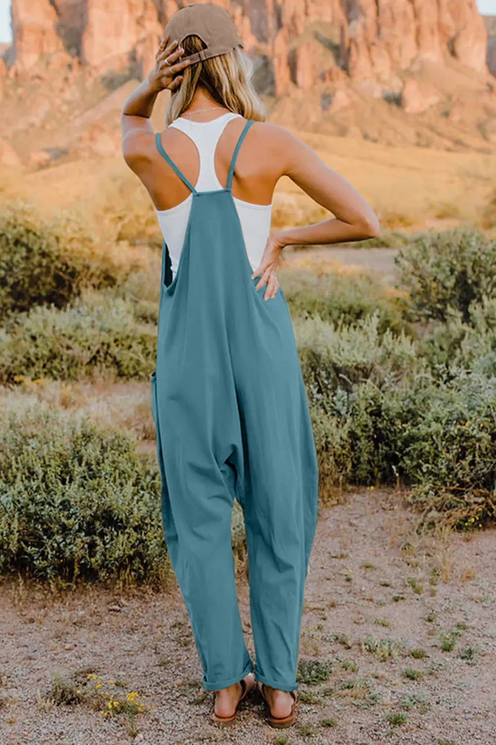 Double Take V Neck Sleeveless Jumpsuit with Pockets  Style Ratio