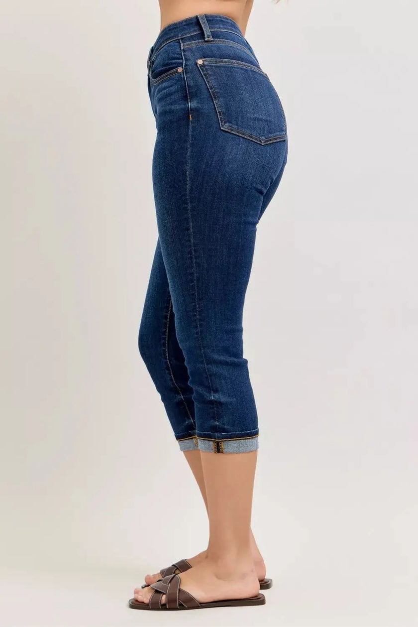 Judy Blue High Waist Capri Jeans with Single Cuff  Style Ratio