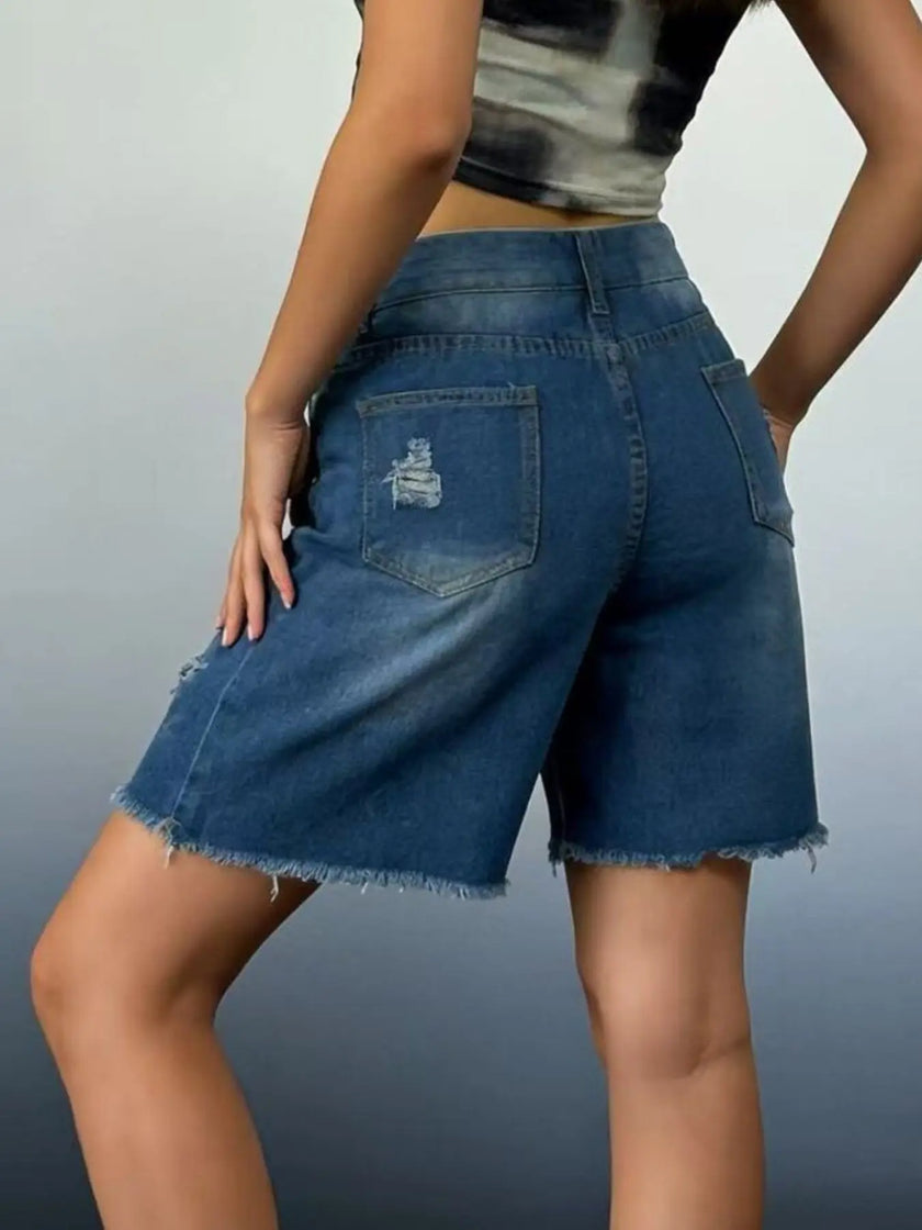 Full Size Ripped Frayed Hem Denim Shorts  Style Ratio