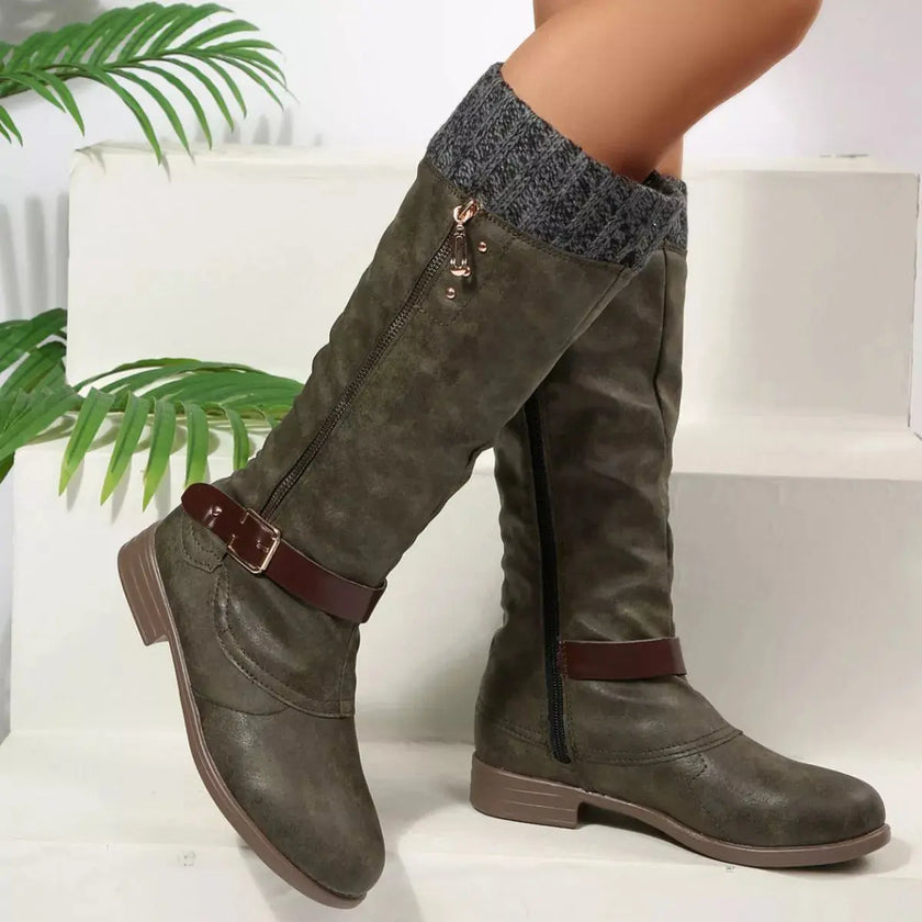 Round Toe Block Heels Boots  Style Ratio