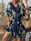 Crochet Front V-Neck Printed Cover-Up  Style Ratio