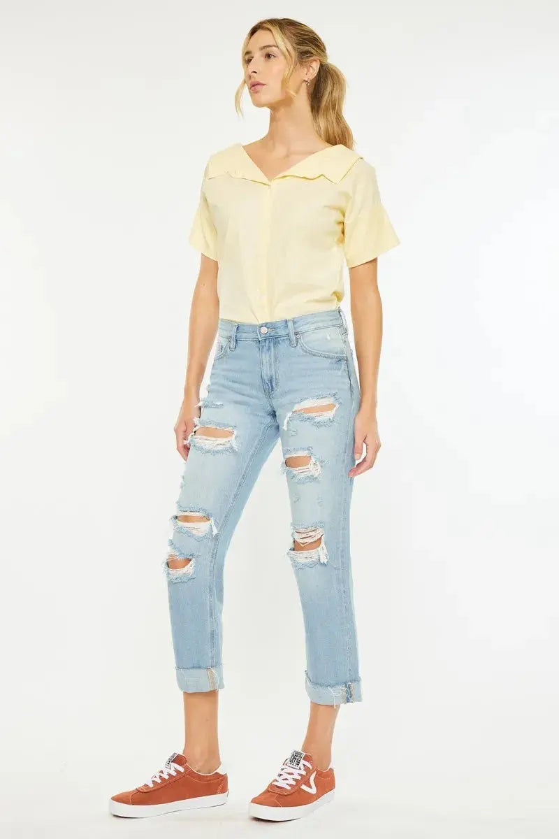 Kancan Mid Rise Distressed Boyfriend Jeans  Style Ratio