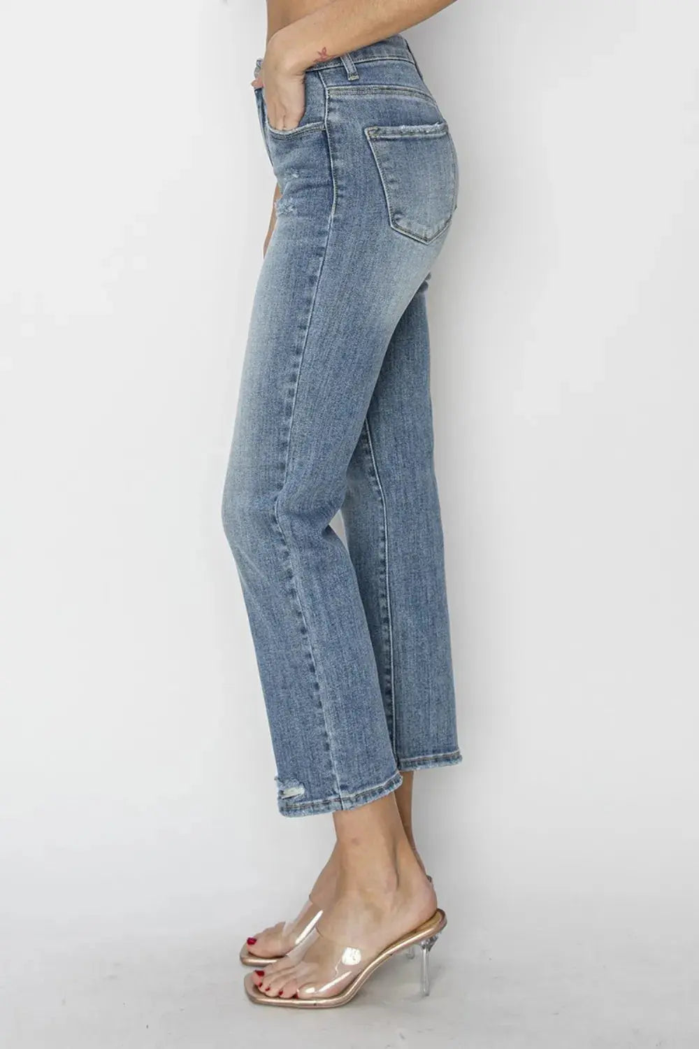RISEN Full Size High Waist Distressed Cropped Jeans  Style Ratio