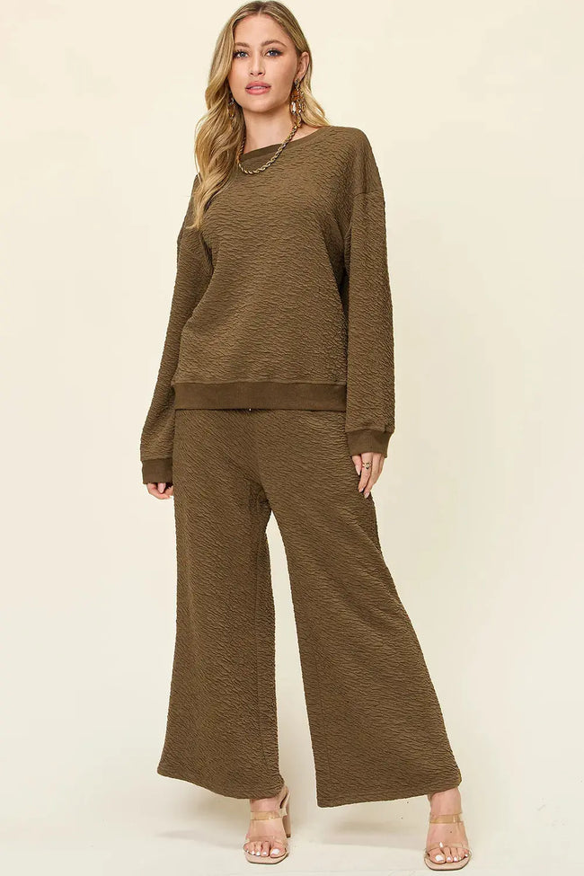 Double Take Full Size Long Sleeve Top and Pants Loungewear  Style Ratio