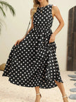 Polka Dot Round Neck Sleeveless Midi Dress  Style Ratio