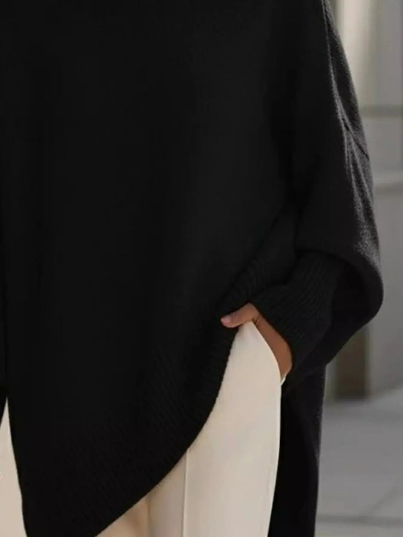 Ribbed Batwing Sleeve Oversized Sweater  Style Ratio