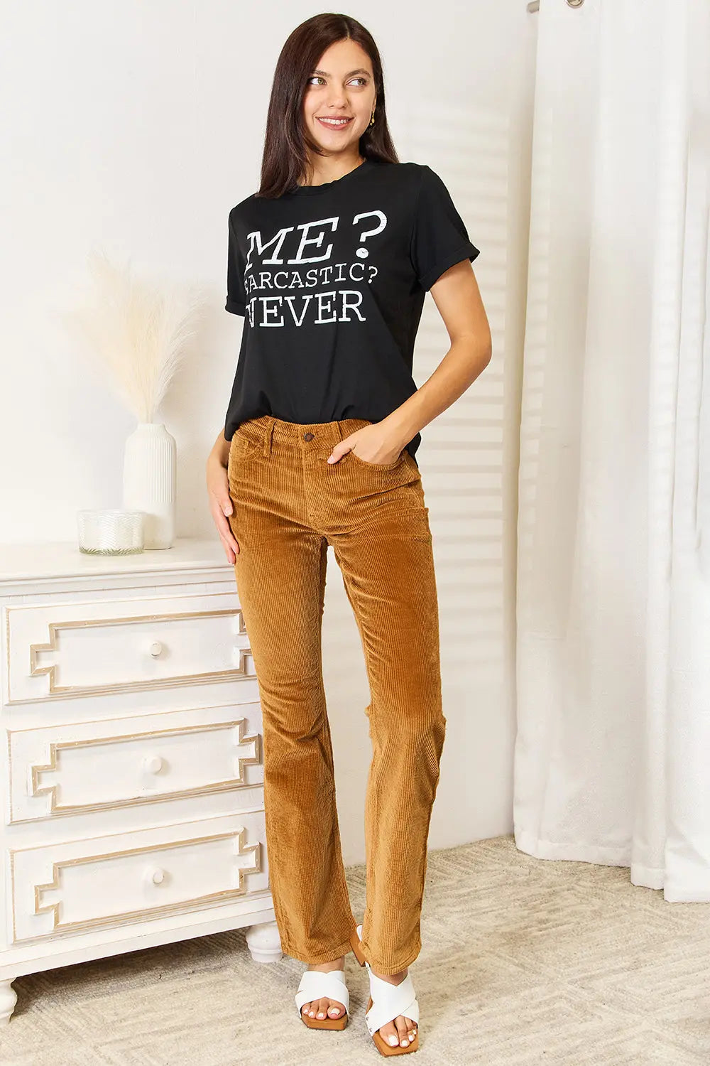 Simply Love Letter Graphic Round Neck Short Sleeve Shirt  Style Ratio