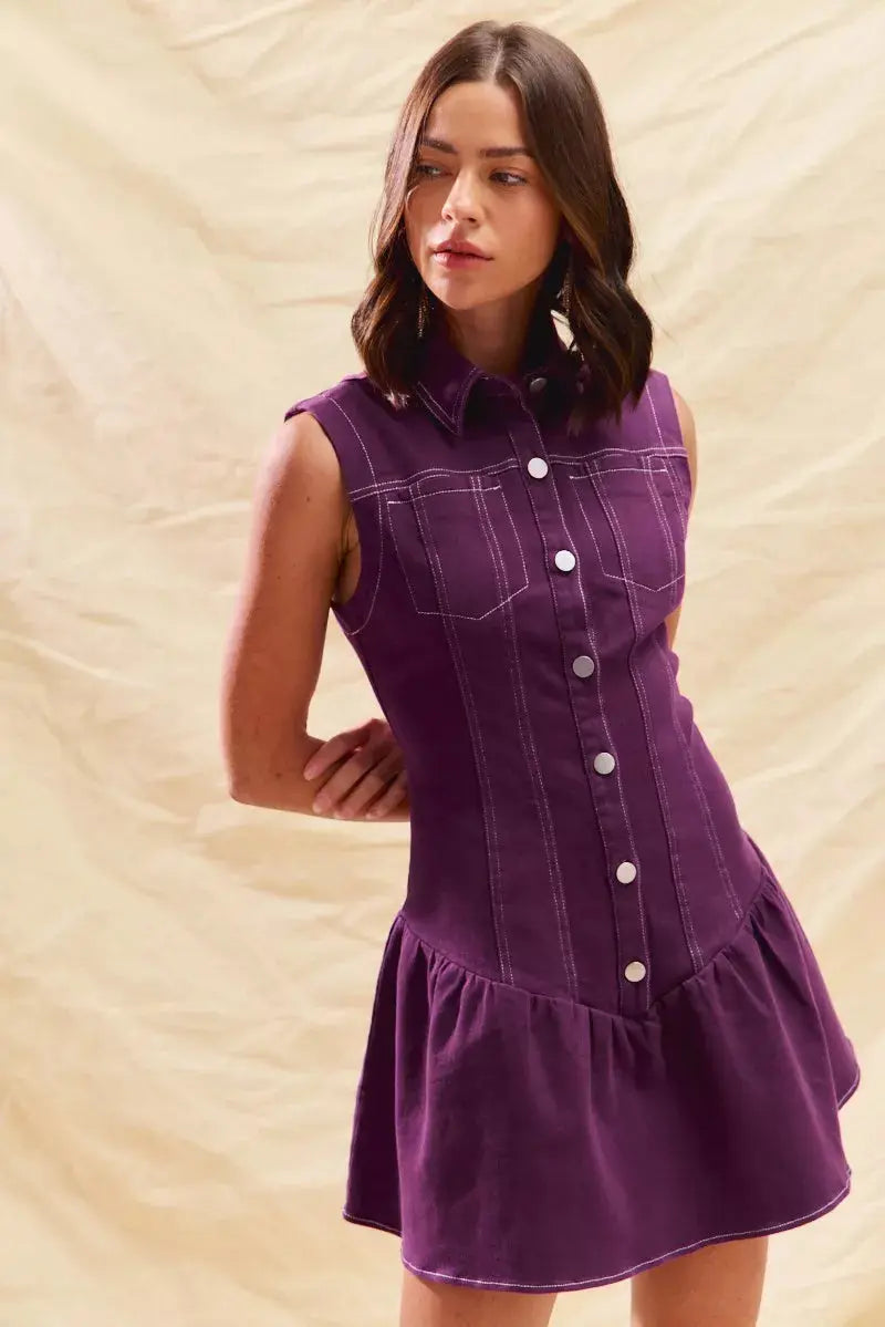 SO ME Button Down Sleeveless Collared Game Day Mini Dress  Style Ratio